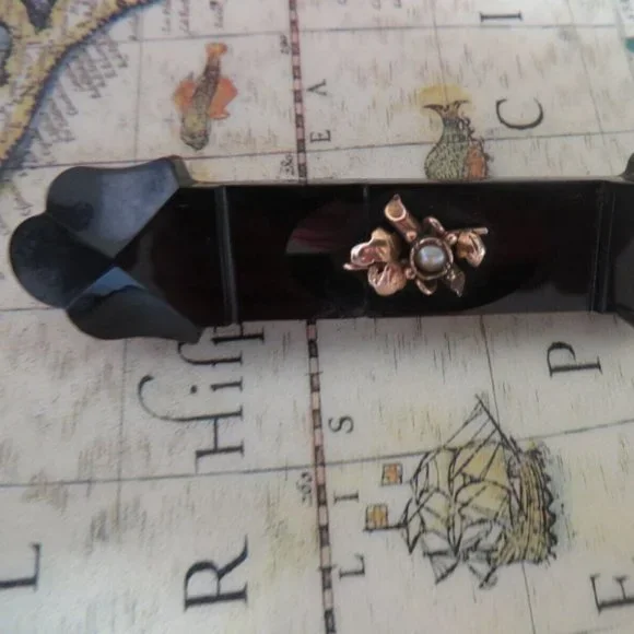 ❤️Antique 14k Seed Pearl Black Onyx Mourning Pin Victorian Brooch 16 Grams